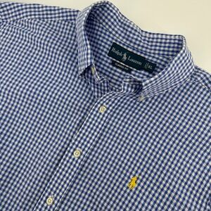 Ralph Lauren Classic Fit Gingham Shirt Mens XL Blue White Short Sleeve Cotton